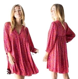 Natural Life Floral Rust Purple Boho Tunic Flowy Mini Dress Size Large